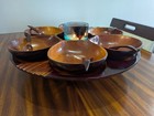 Vintage Monkey Pod Lazy Susan Set   6 Bowls   6 Spoons   19 5  Tray