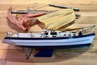 Vtg Large Wood Tall Ship Boat Sailboat Model 20  Blue White Restoration Project