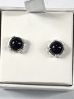 Jct Sterling Silver Earrings Black Glass Bead Stud - New In Box