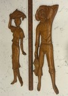 Vtg Mid Century Hand Carved Wood Wall Art Pair Fisherman   Woman 1960s Large 19   