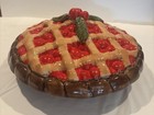 Vintage Ceramic  Cherry Lidded Pie Plate Keeper