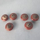 6 Button Diminutive China Or Glass Domed Set Brown Glaze Finish Vintage Antique