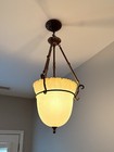 Victorian Foyer Pendant Light     Bronze Finish   Embossed Frosted Glass Bowl