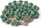 Natural Malachite Stone Rosary Beads Necklace St  Benedict Cross And Medal