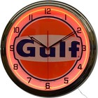 16  Gulf Gas Oil Vintage Logo Sign Neon Clock Man Cave Garage Decor  orange 