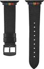 Platinum Genuine Black Leather Band For Apple Watch  - 42mm 44mm - Pride Edition
