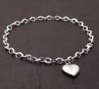 Puffed Heart Tag Charm Oval Link Ankle Bracelet Anklet Real 925 Sterling Silver