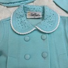 Little World Vtg Mcm Dress Coat Bonnet Set Baby Sz M Aqua Knit Easter Classic
