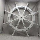Large 36  Boat Ship Wooden Wheel  White Finish Brass Center Nautical Wall Decor