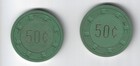 Two  2  Hotel Nevada 50 Cents Casino Chip Green diff Color One Side H c  Ely Nv 