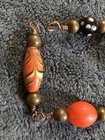 Old Rare Antique Venetian Glass Lampwork Feather Skunk Orange Beads Sale