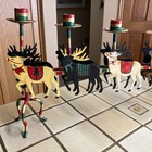 Metal Folk Santa 5 Candle Holder 25  Centerpiece Reindeer Sleigh  Handpainted