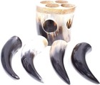 Medieval Warrior Genuine Ox Horn Shot Glass Set Of 4  12oz  With Stand