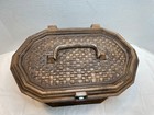 Vintage Lerner Sewing Box Faux Wood Wicker 1970   s Accessory Tray Mid Century