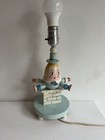 Vintage 1970 Blue Humpty Dumpty Wooden Nursery Table Lamp Fairy Tales Whimsical