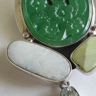 Akr Sterling Silver Amy Kahn Russell Carved Jade Flower Multi Stone Brooch Pin