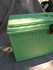 Vtg Wilson Wil-hold Basket Weave Sewing Box Rare Atomic Green Color W 2 Trays