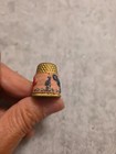 Vintage Gold Colored Embroidered Scene On Thimble