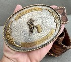 Huge Vtg Diablo Western Sterling Silver Trophy Belt Buckle 3 5x5 5  Rodeo Cowboy