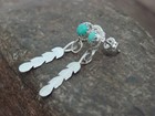 Native American Sterling Silver   Turquoise Feather Dangle Earrings By White