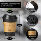 100 Pack 12oz Coffee Cups With Lids  Sleeves   Straws - Black Hot Cups