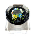 Rare Antique Faceted Crystal Inkwell With Interior Floral Painted Lid