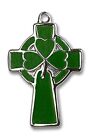 Sterling Silver Celtic Irish Cross Green Medal Pendant Necklace 24 chain Giftbox