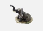 Vintage Resin Elephant And Baby W  Trunk Up Figurine