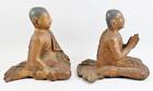 Pair Antique Burmese Carved   Lacquered Wood Buddhist Monk Disciple Figures 28cm