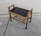 Vintage Mid Century Modern Atomic Oak Rolling Bar Serving 2-tier Cart F83