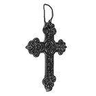 Small Cast Iron Fleur De Lis Vines Wall Cross Hanging Rope Glossy Black 5 1 2 In
