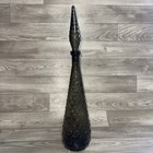 Vintage 1950   s Empoli Bubble Hobnail Black Glass Bottle Decanter W  Stopper 22   