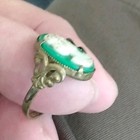 Antique Czechoslovakia Czech  Antique Green Glass Cameo Ring Signed Size 7 1 2