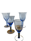 Set Of 4 Vintage Bubble Glass Wine Water Glasses Blue 12oz Goblets Stemware