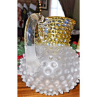Antique Hobbs   Brockunier  dew Drop  Amber satin Pitcher