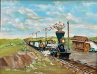 Vintage Folk Art Painting Locomotive 1964