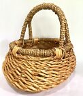 Woven Gathering Wicker Basket Rope Wrapped Handle   Rim Vintage