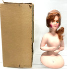 1920s Antique Art Deco German Chalkware Half Doll W Curly Hair In Plastic box 
