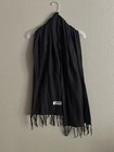 Cashmere Feeling Women   s Black Solid Woven Rectangle Scarf Wrap With Fringe