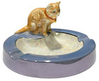 Noritake Lusterware Cat Ashtray Figural Orange Cat Art Deco Japan Green M Stamp