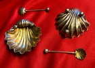 Cased Set Of English Sterling Silver Shell Form Salt Cellars And Spoons