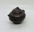 Antique Chinese Clay Yea Pot Bamboo Handle Leaves Art Decor Seal Stamped X