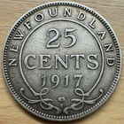 1917-c Newfoundland 25 Cents Silver Coin Canada