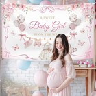 Girl Baby Shower Backdrop Banner- Spring Floral Baby Shower Party 6x3 6ft Pink