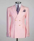 Business Men Suit Double Breasted Coat Jacket Blazer Tuxedos Tailored Peak Lapel
