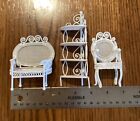 Vintage Dollhouse White Wire Wicker Furniture 3 Pc Lot Chairs And Corner Shelf
