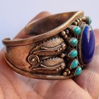 Vintage Navajo Old Pawn Sterling Silver Cuff Bracelet Turquoise Lapis Lazuli Stn