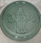 Coca-cola Coke Round Platter Green Transparent Embossed Glass Serving Tray 13   