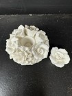Vintage Ardalt Lenwile Porcelain White Rose Basket Taper Candle Holder 
