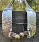 Pair Mens Size Western Engraved Silver And Stainless Steel Spurs